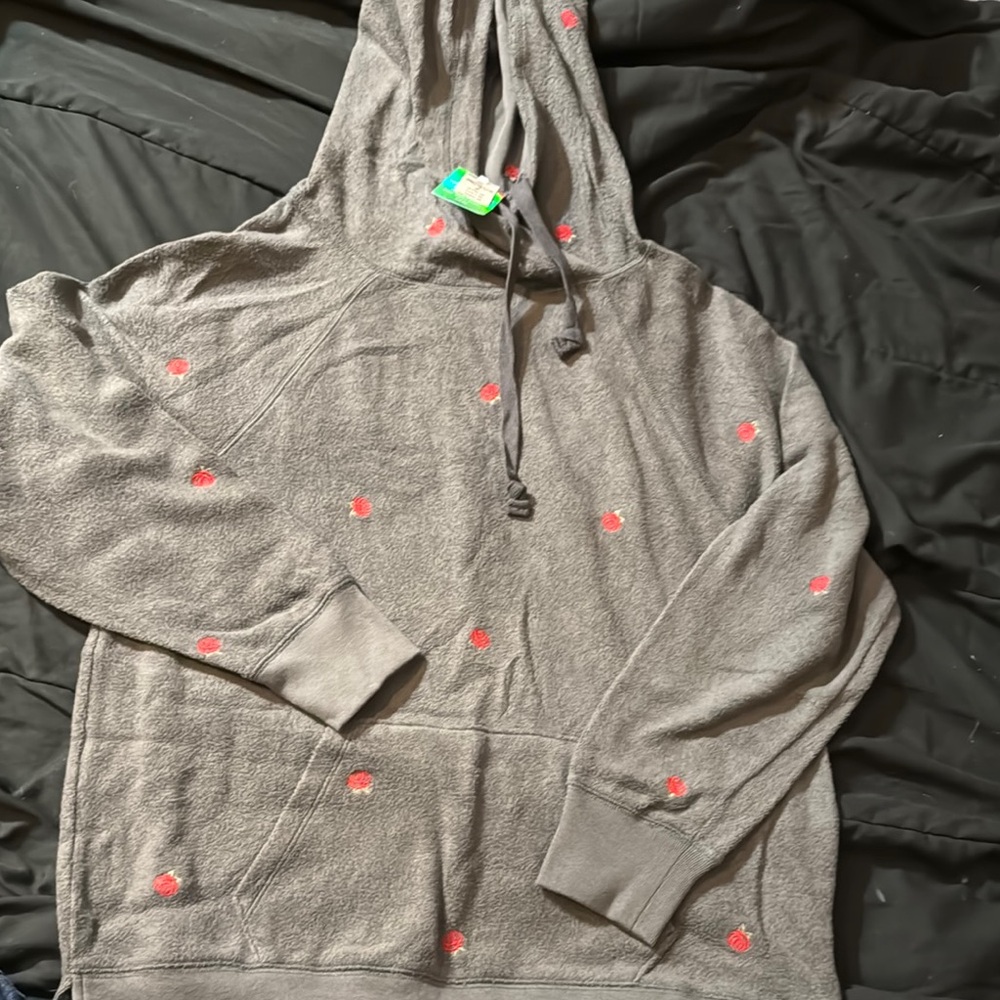 Pink Cozy Gray Hoodie with Rose Accents